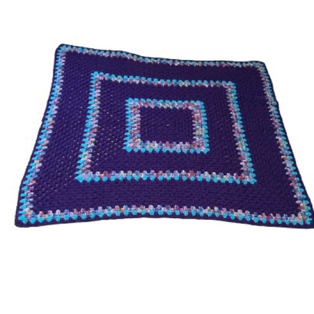 Handmade  Crocheted Square Design Blanket Throw Afghan Purple 40 x 40 inches